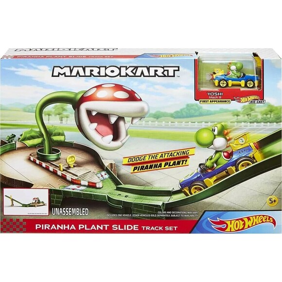 Hot Wheels Mario Kart Piranha Plant Slide Track Set & Yoshi Diecast NEW Box - Picture 2 of 8